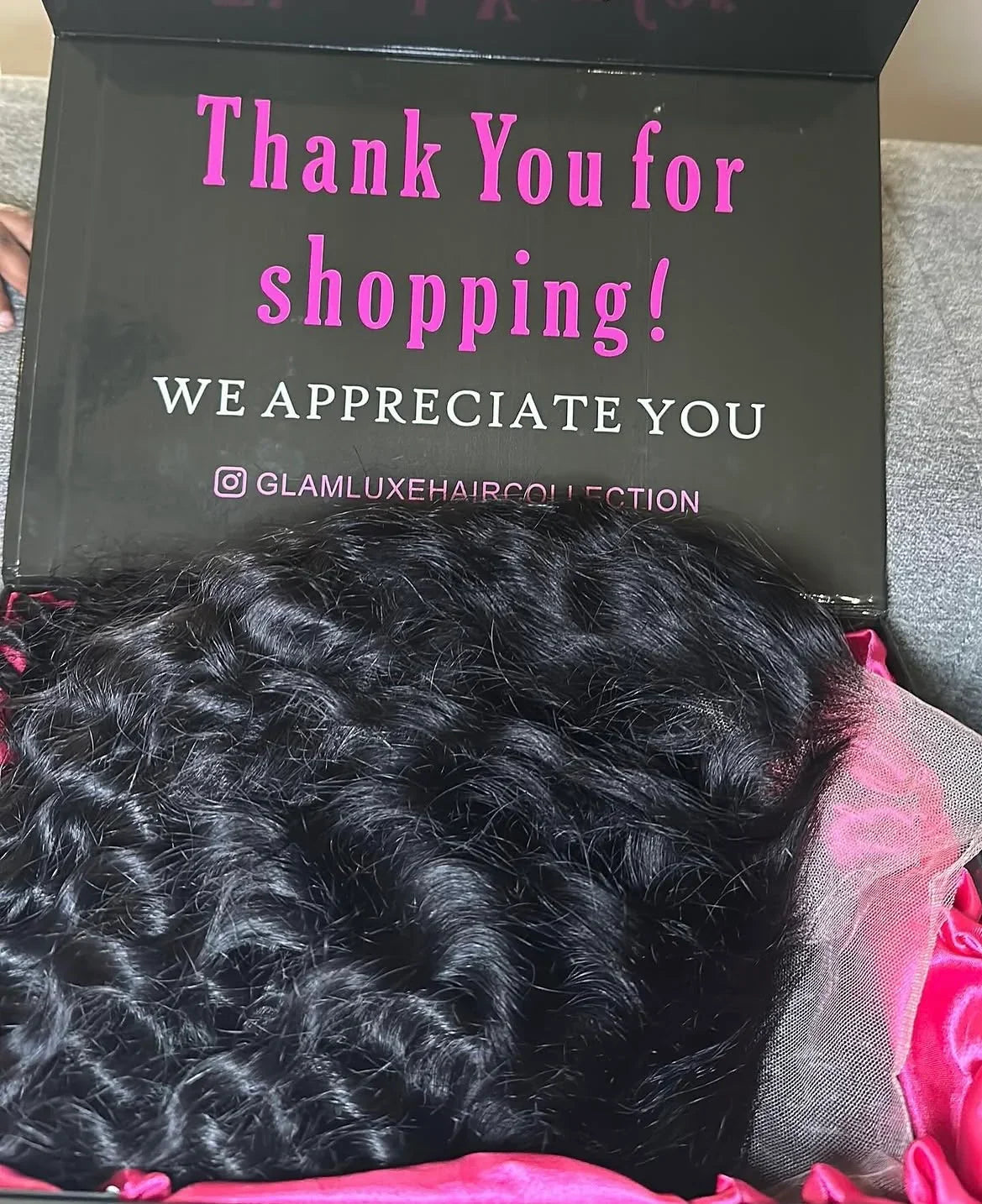 Deep Wave Virgin hair extension by Glam Luxe Hair Collection, showing soft, curly deep wave texture and natural shine.