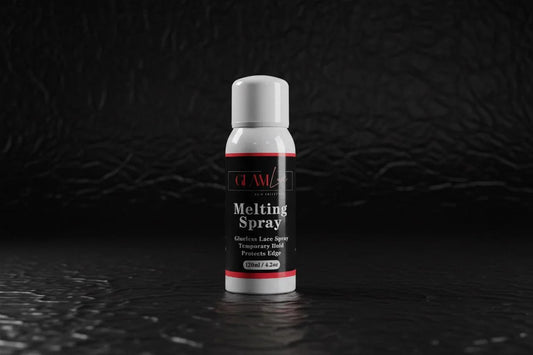 Glam Luxe Hair Collection melting spray bottle with sprayer, used for hair smoothing and hydration.