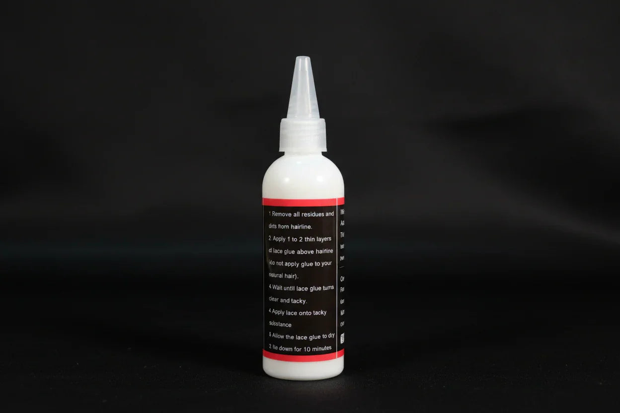 Glam Luxe Hair Collection Lace Glue in a 180 ml bottle, with a clear adhesive formula for lace wig application.