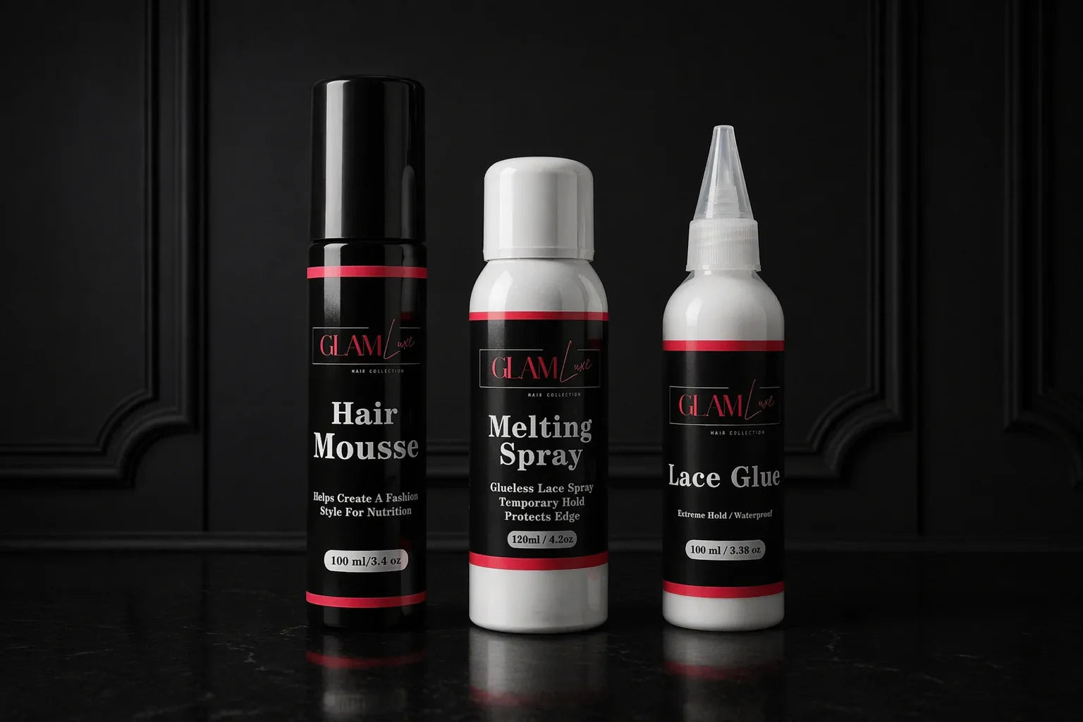 Glam Luxe Hair Collection Melted Perfection Kit with hair styling tools and products for sleek, smooth hair care.